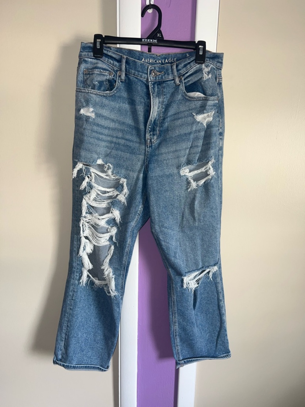 American Eagle Outfitters Distressed Light Blue Highest Rise 90s Boyfriend Jeans